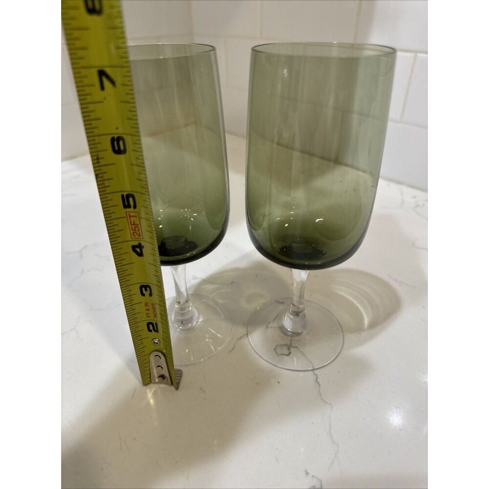 Fostoria Green Water Wine Delicate Drink Glass Goblet Stemware Set Of 2 - Picture 8 of 8